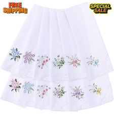 Vintage Floral Lace Handkerchiefs - 12pcs Soft Cotton Women's Embroidery Hankies