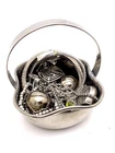 Collectible Vintage Mixed Costume Jewelry WA Silver Trinket Handled Basket Lot