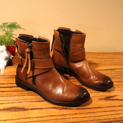 ECCO Sartorelle 25 Ankle Boots Women 7 Brown Leather Buckle Zip Comfort Low Heel
