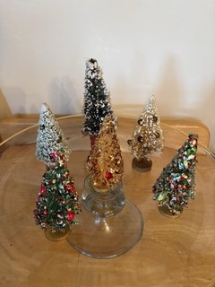 Vintage Bottle Brush Christmas Trees Wood Base