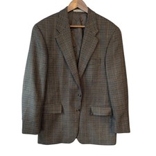 VTG Chaps Ralph Lauren Brown Houndstooth Plaid Wool Blazer Jacket Sz 42T Canada