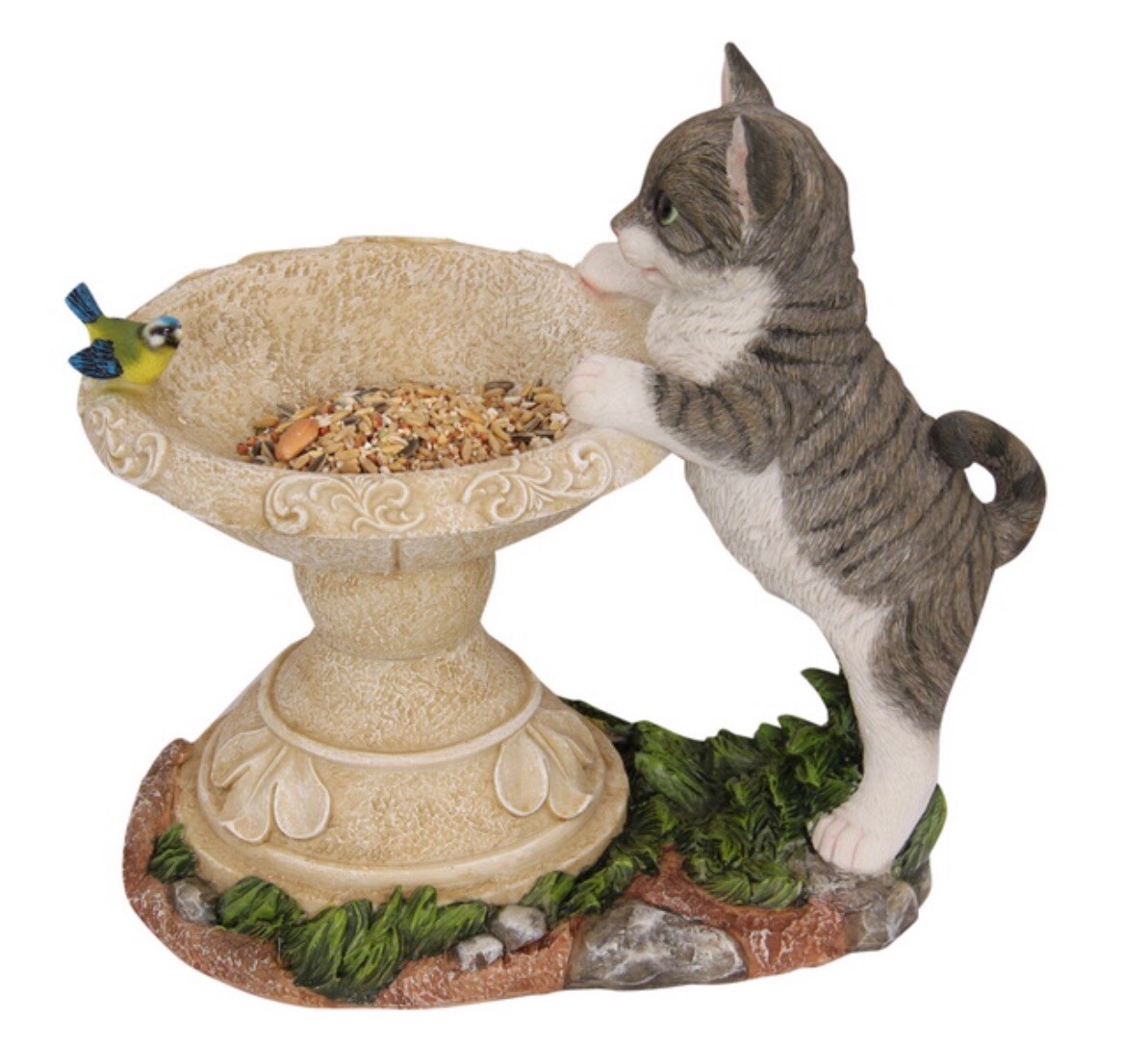 Cat Statue Wild Bird Bath Feeder Food Station Garden Ornaments Bee