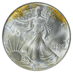 1986-1-Silver-Eagle-PCGS-MS69-Nicely-Toned-ASE