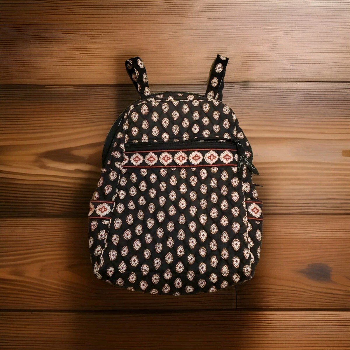 Vera Bradley Black Red Floral Design Size Medium Backpack 