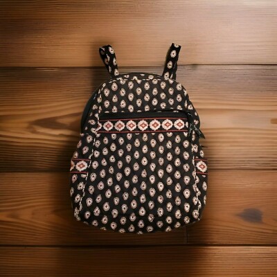 Vera Bradley Black Red Floral Design Size Medium Backpack Purse, Zipper  Pockets