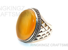 Yellow Agate Ring Natural Yemeni Zard Aqeeq 925 Sterling Silver Natural Gemstone