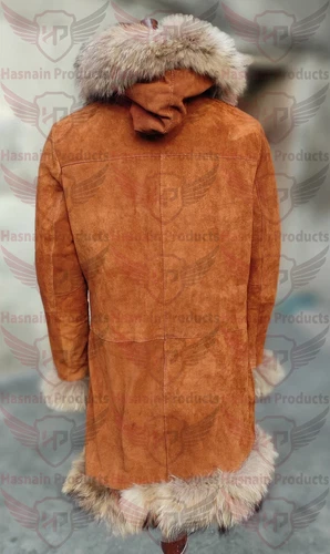 Genuine leather Suede penny lane long coat for women Fur outerwear gift for wife image 6