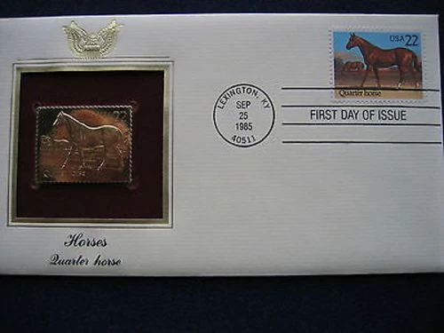 1985 Quarter Horse FDC Replica Gold Golden Cover Stamp - Image 3 of 3