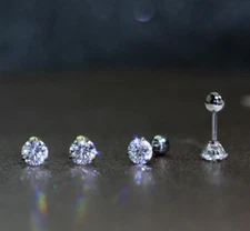 Hypoallergenic Titanium Surgical Steel Round CZ Stud Earrings Screw Back PE31