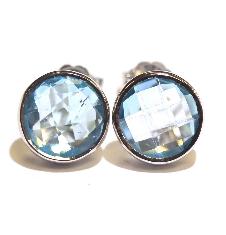 New 925 sterling silver bezel set Natural Blue topaz gemstone stud earrings 10mm