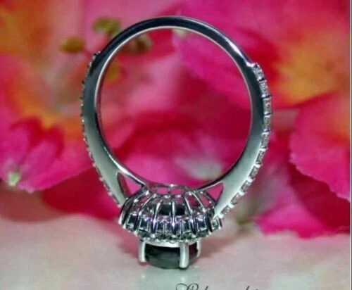 Anillo de propuesta de diamantes negros de corte redondo de 2,00 quilates de oro blanco macizo de 14 quilates talla 7 Foto 3 de 4