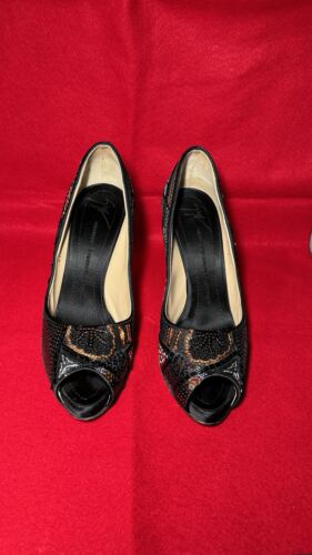 Giuseppe Zanotti Nero con Paillettes Multicolore Stiletto Peep Toe Hidden Platform 41 - Foto 3 di 19