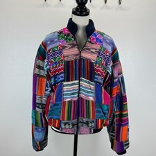 Vintage Love Tent imports Guatemalan patchwork cotton bomber jacket size large