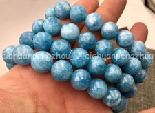 6/8/10/12mm Natural Blue Aquamarine Gemstone Round Beads Elastic Bracelet 7.5''