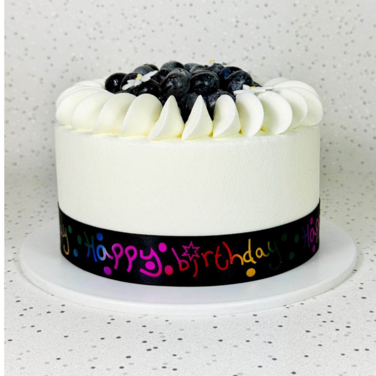 Gold Rose White Black Happy Birthday Ribbon for Birthday Cake Gift