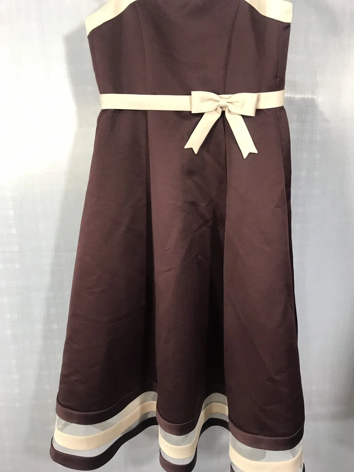 Vestido Eden Bridals Princesa Niña Flor Talla 6 Dama de honor Lazo Marrón Crema Formal Foto 2 de 4