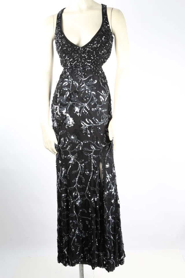 Vintage Cassandra Stone Black Silk Beaded Embroidered Long Dress Size 0 - Image 3 of 4