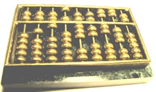 Brass 9 Row, 63 Bead Abacus on Black & Green Marble Base with Instructions & Box