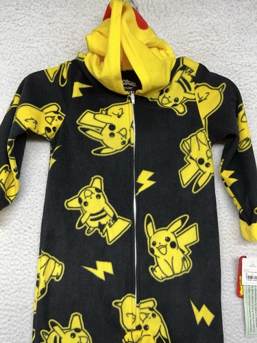Pokemon Pikachu One Piece Pajama Outfit Youth XS (4/5) Black Hooded - Picture 2 of 12