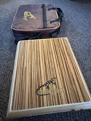 Gecko Zebra Wood Cajon Box Drum, Analog Percussion Instrument w/ Carrying Bag