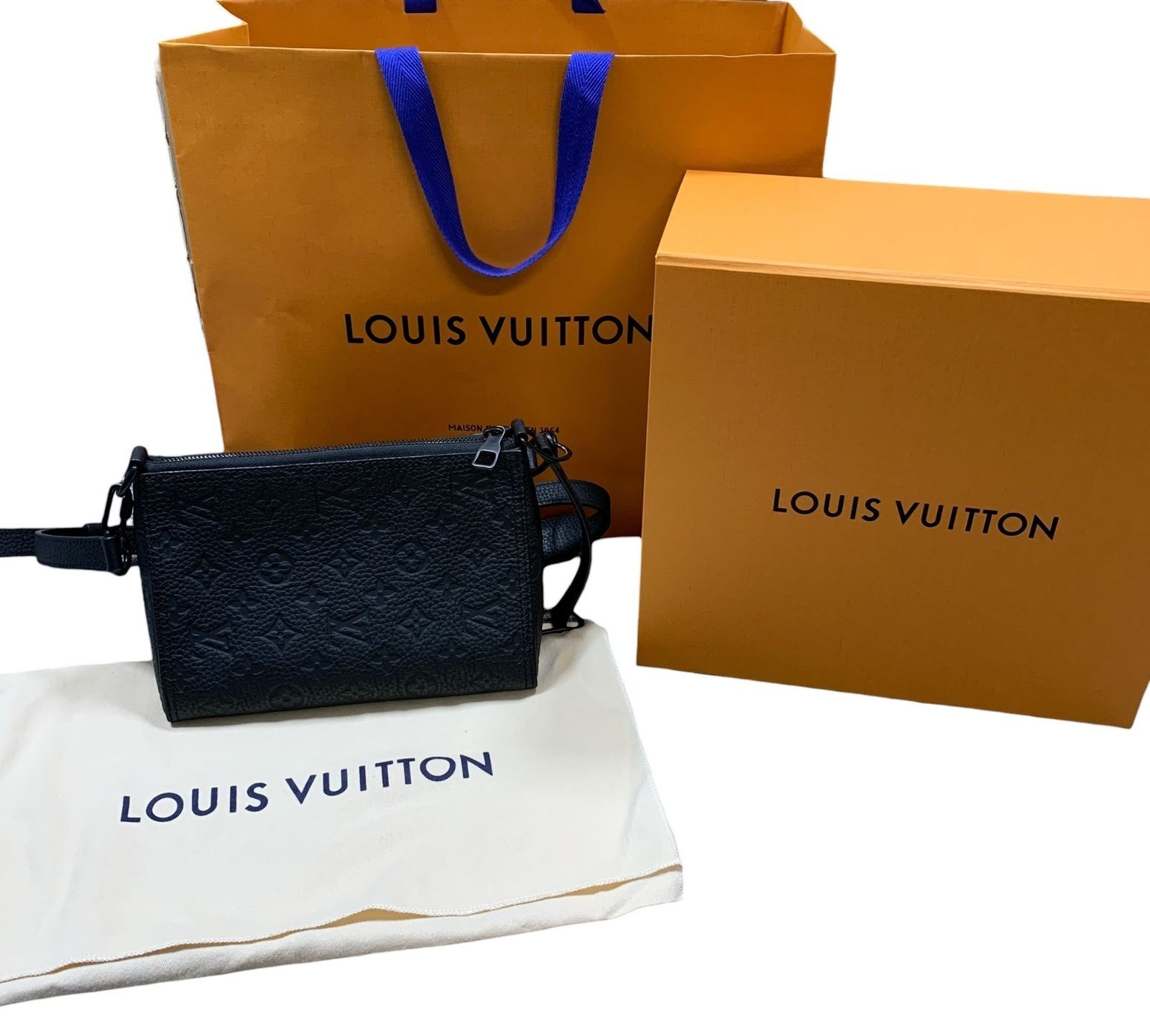 Louis Vuitton M55878 Noir Monogram Empreinte Men's Triangle Messenger Bag Used