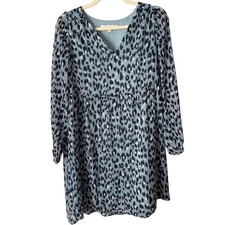 Loft XS Womens V-Neck Blue Animal Print Long Sleeve Dress