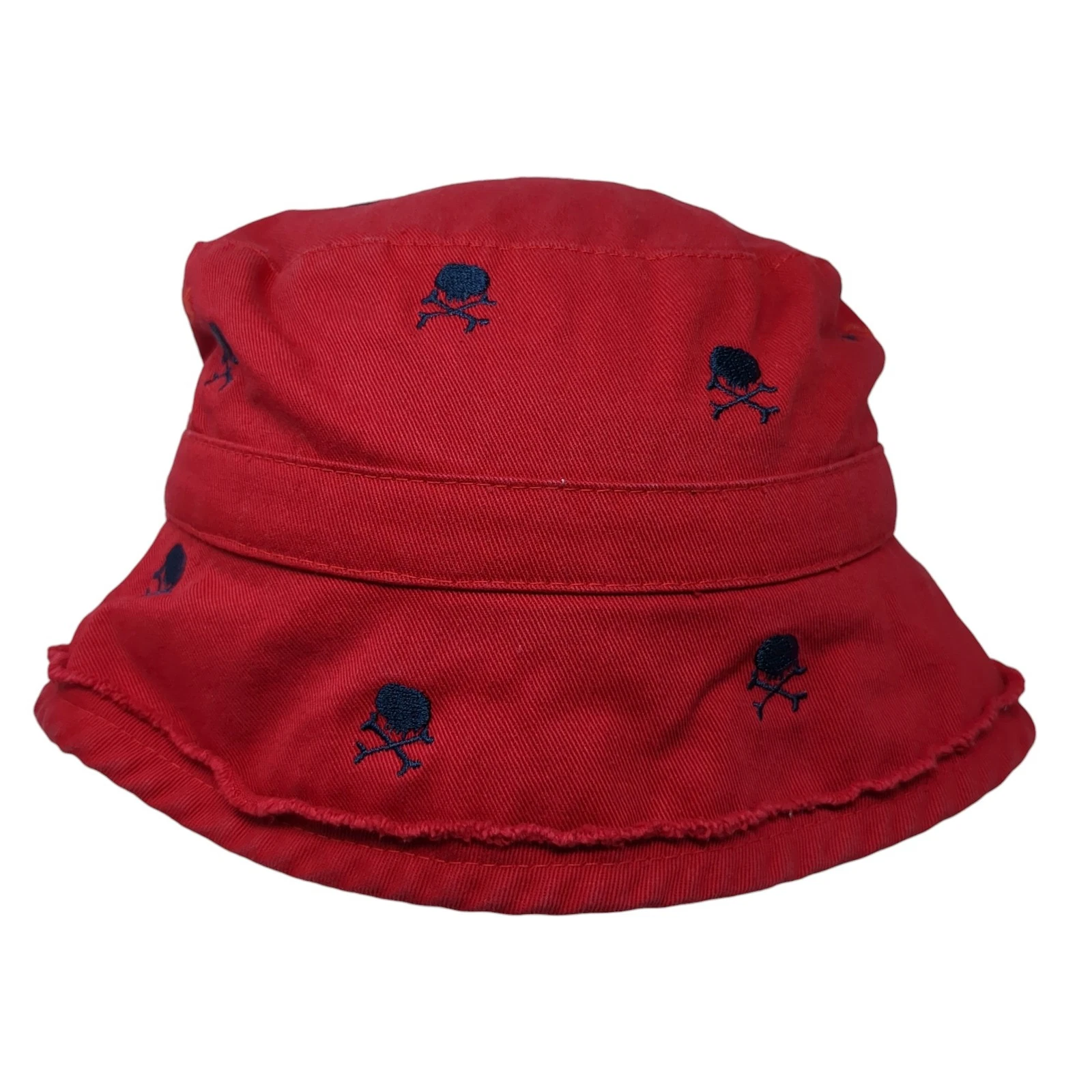 Skull Bucket Hat Red One Size Lightweight Embroidered Cotton