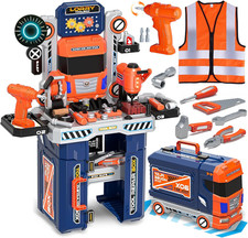 Kids Tool Bench Set with Electric Drill Work Clothes, 68 PCS Realistic Todd...