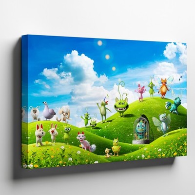 Wall Art Create A Whimsical, Surreal Scene Featuring A Vibrant Green Meadow