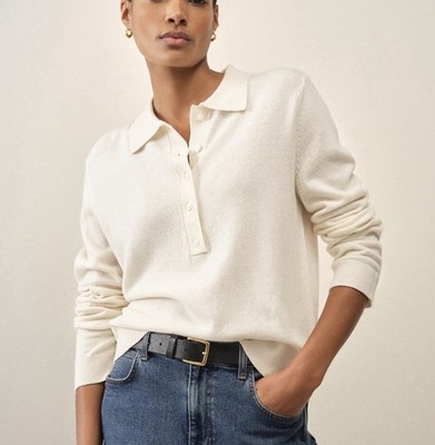 White Company Langarm Strick Polo Pullover mit Kaschmir Gr. Extra Small Neu