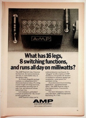 AMP Dual-DIP Relay Vintage Magazine Ad B&W Full Page Electronics 1970s Print