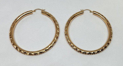 Schöne Creolen 14 Karat Gelbgold Electroform hohl strukturiert 50 mm