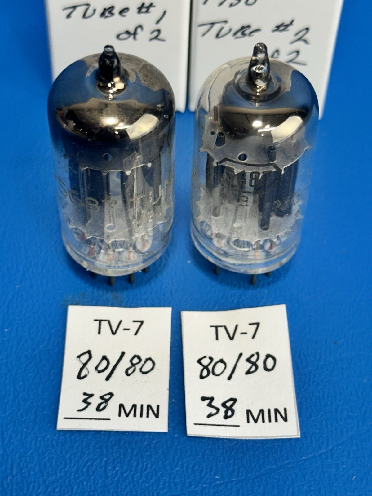 MATCHED PAIR 1950s BLACK PLATE D GETTER TUNG SOL  JTL 5687 TUBES OVER 100%