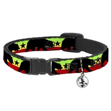 Cat Collar Breakaway with Bell Cali Bear/Star Silhouette Rasta/Black NARROW Fits