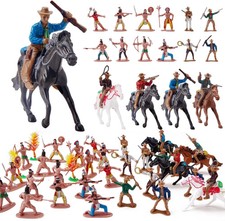 Cowboys And Native American Figures Playset 48 Pcs With Horses And Trees Toy Set