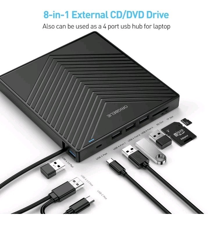 Lettore Masterizzatore DVD/CD Esterno, HUB 8-1 USB 3.0