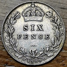 1909 King Edward VII Sixpence 6d 2.8 grams Sterling Silver Excellent Condition