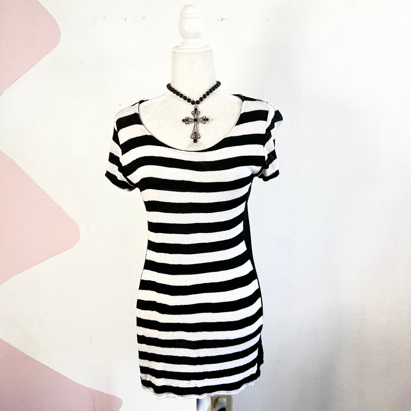 Vintage Y2k 90s Striped Mini Dress Sz Medium Indie Sleaze Grunge Emo Mall Goth