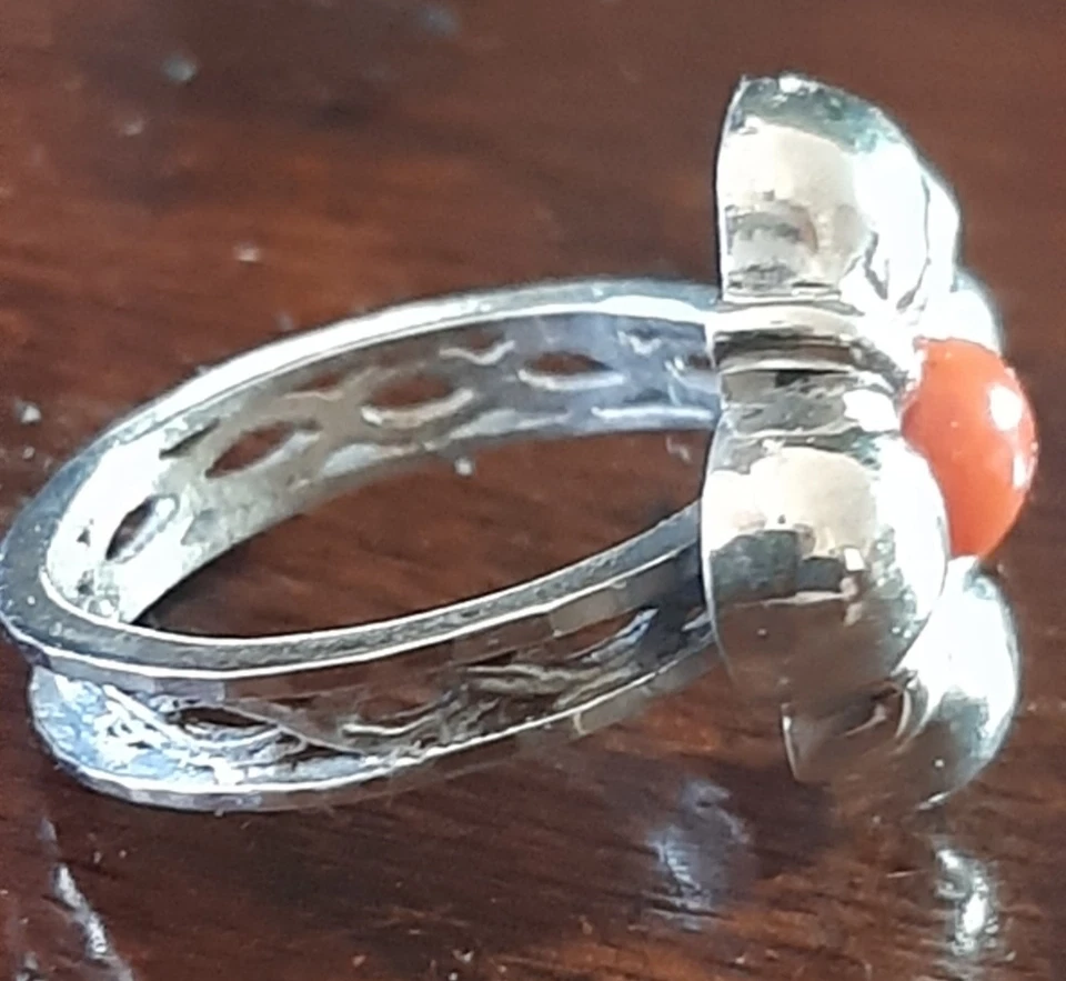 Anello - Argento -corallo Cabochon- Vintage - Immagine 3 di 4