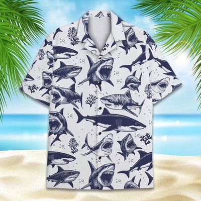 Shark Hawaiian Shirt Men Women Youth Beach Aloha Summer