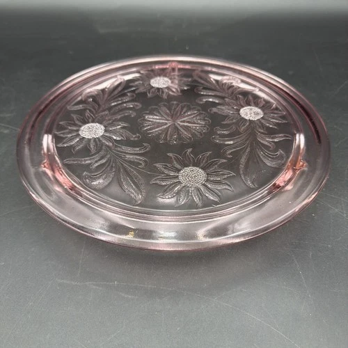 Jeanette Pink Depression Glass Vintage Cake Plate Sunflower 10” Footed