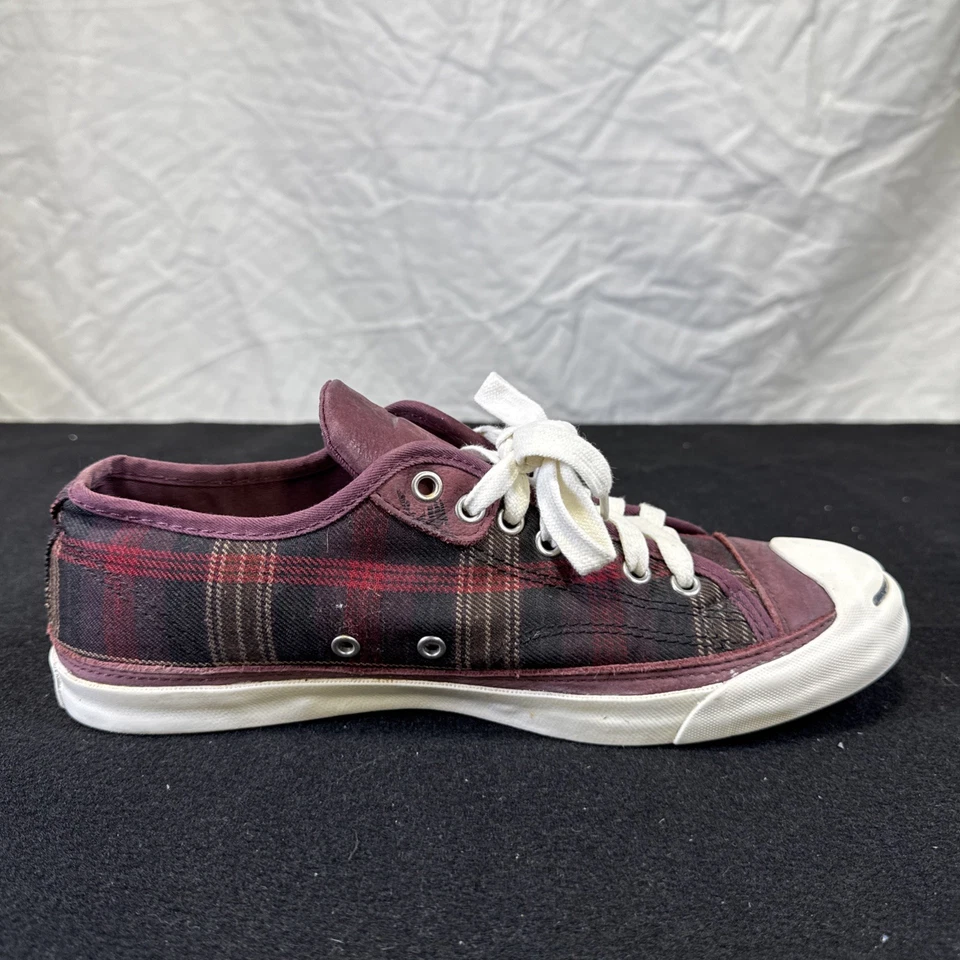 Converse Jack Purcell Sneakers Men's 9.5 Black Maroon Plaid Checkered Canvas Low - Image 4 of 4