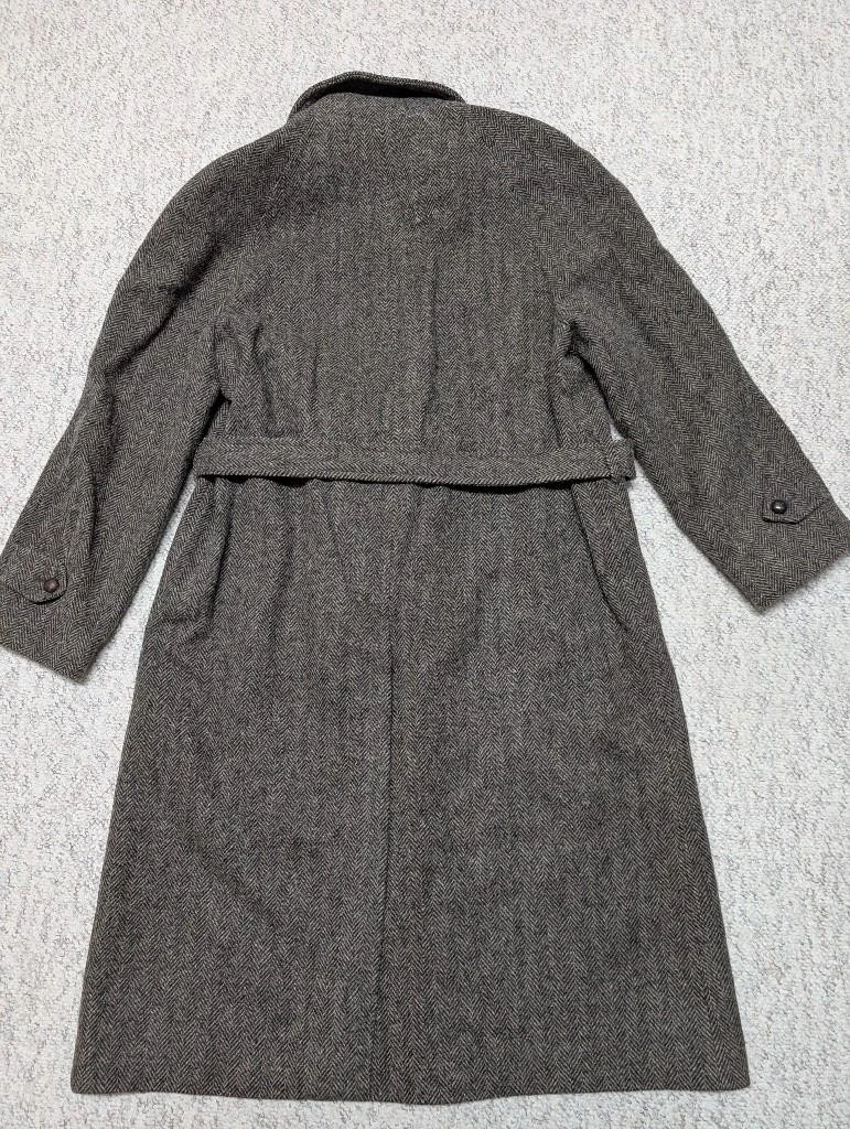 vintage USA made NORDSTROM herringbone TWEED overcoat 44L brown BELTED wool image 2