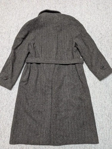 vintage USA made NORDSTROM herringbone TWEED overcoat 44L brown BELTED wool image 2
