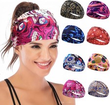 8-Pack Boho Wide Elastic Headbands for Women Non-Slip Workout Hair Bands Sports