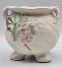 Vintage Weller Pottery 5" Delsa Cream Dimpled Vase Blossoms 3 Handled 3 Footed