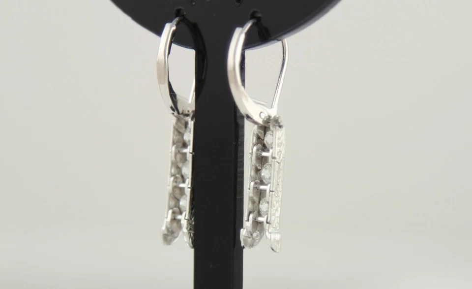 Paar Art Deco Ohrringe Platin 1,0ct Diamanten Altschliff Brillanten Art Déco - Bild 3 von 4