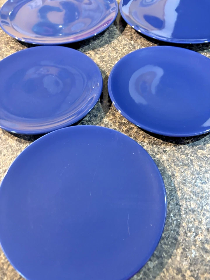 IKEA Stoneware Blue Set of 2 Dinner Plates 5 Salad Plates EUC 15560 - Image 2 of 4