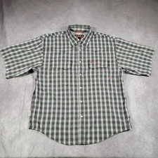 Simms Fishing Shirt Mens Medium Gray Plaid Core3 Short Sleeve Pearl Snap Western
