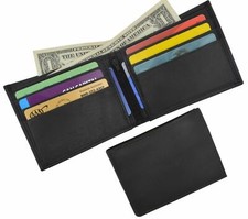 Genuine Lambskin Soft Leather Card Holder Bifold Men's Wallet with Inner Zipper